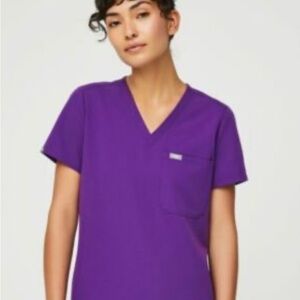 Purple V-Neck Women's Figs One Pocket Scrub Top and Jogger Pant
